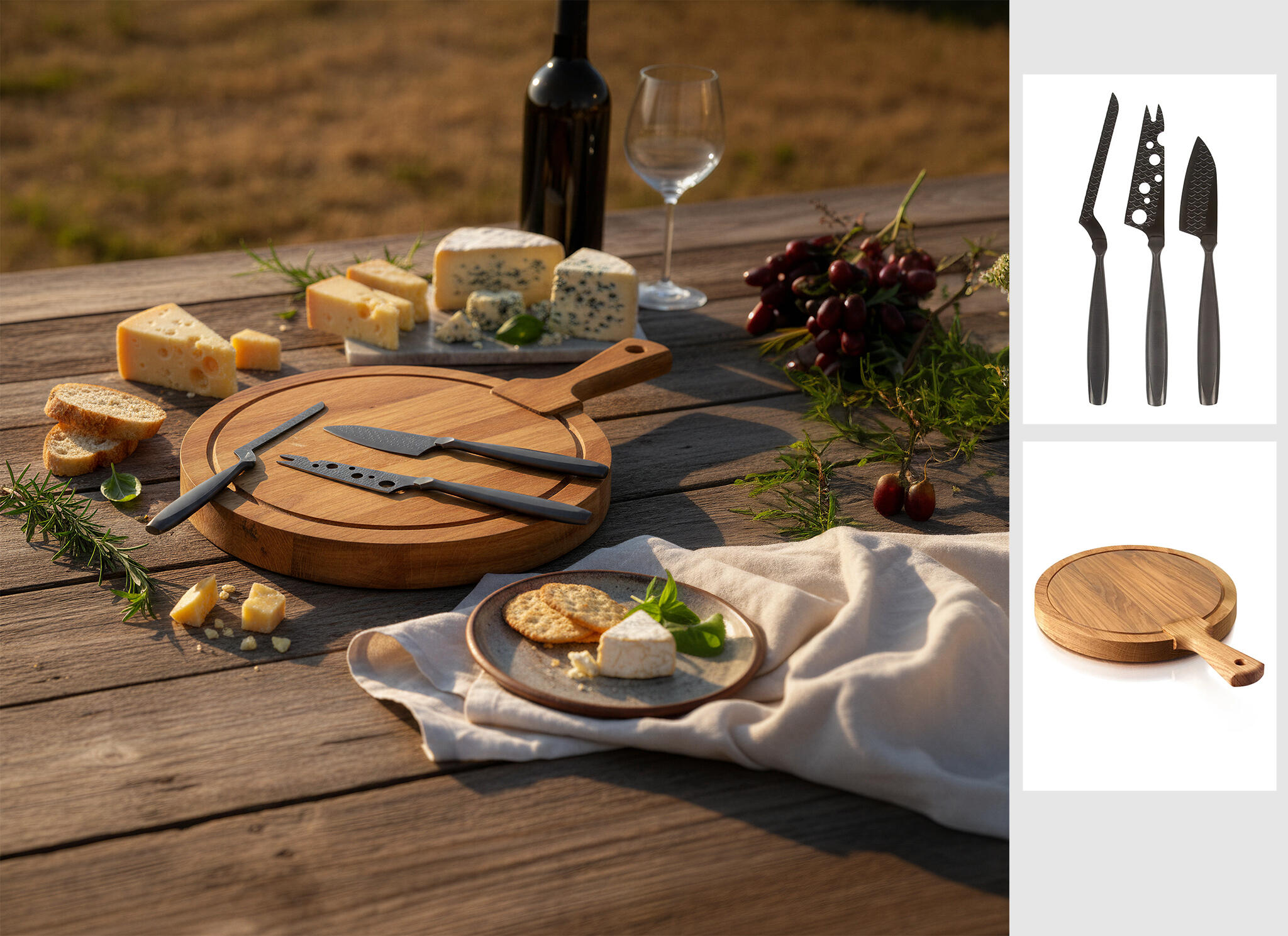 Editorial food and lifestyle composition built from multiple product references. Enables the creation of complete scenes that communicate warmth, quality, and usage.